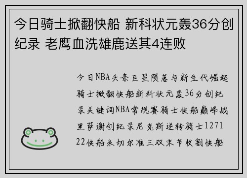 今日骑士掀翻快船 新科状元轰36分创纪录 老鹰血洗雄鹿送其4连败